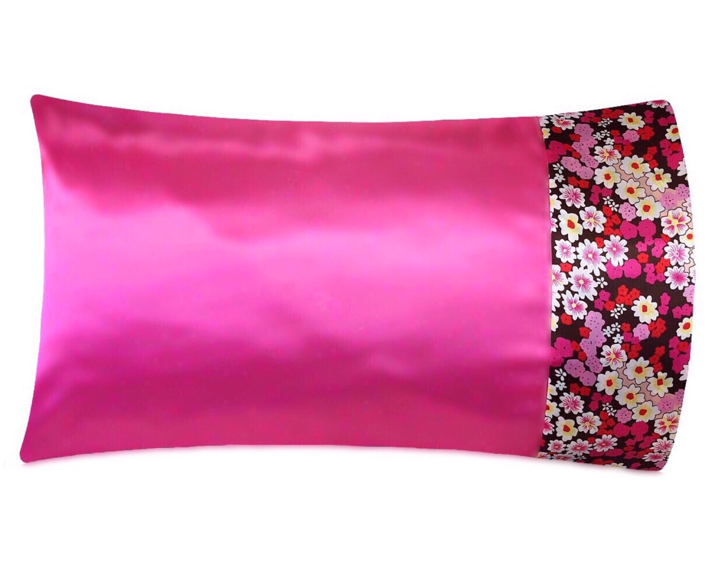 Pink Floral Satin Pillowcase Vintage Floral Print Pillow Case Pink
