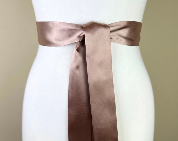 Narrow Taupe Sash, Taupe Satin Sash Belt, Deep Beige Sash, Cappuccino Satin Wedding Dress Sash, Bridal Sash, Bridesmaid Sash, Satin Swank