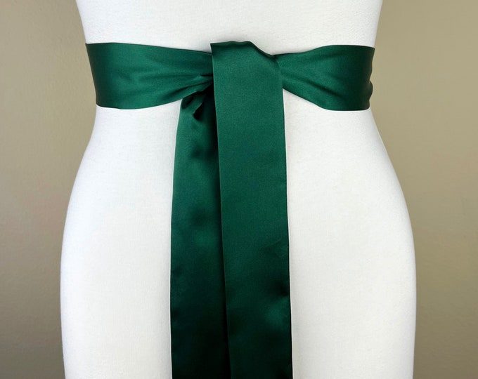 Narrow Hunter Green Sash, Hunter Satin Sash, Hunter Sash Belt, Bridesmaid Sash, Bridal Sash, Hunter Green Wedding Dress Sash, Satin Swank