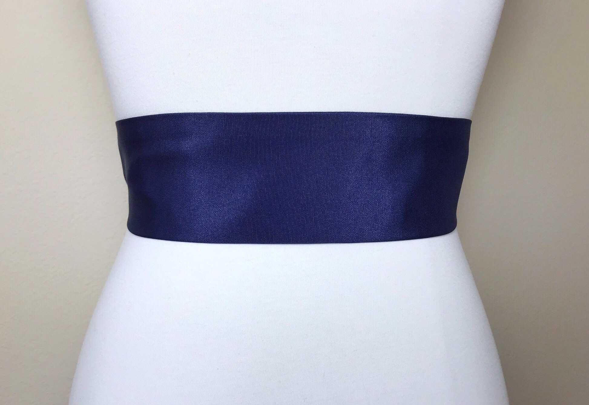 Wide Ribbed Navy Sash Belt, Navy Satin Sash, Navy Dress Sash, Bridal