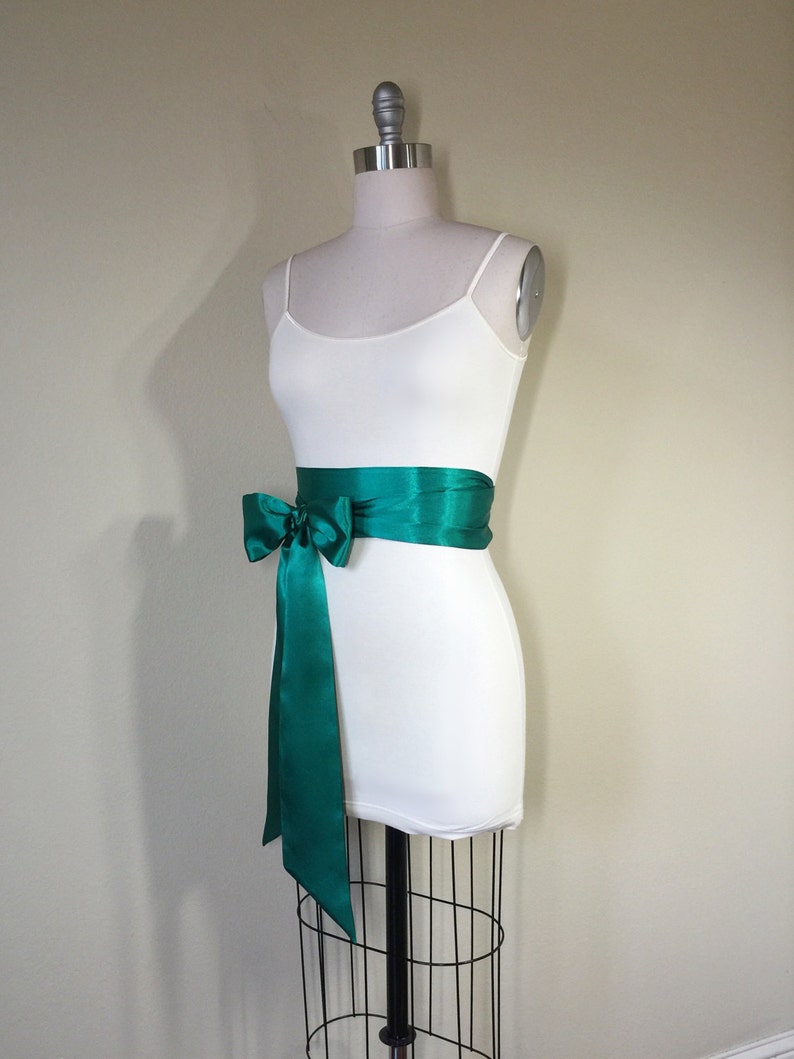 Emerald Green Sash, Emerald Satin Sash, Obi Belt, Emerald Green Satin Sash, Emerald Wedding Sash, Bridal Sash, Bridesmaid Sash, Satin Swank image 4