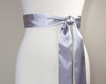 Bright Silver Sash, Narrow Silver Satin Sash Belt, Bridesmaid Sash, Silver Wedding Dress Sash, Silver Bridal Sash, Wedding Sash, Satin Swank