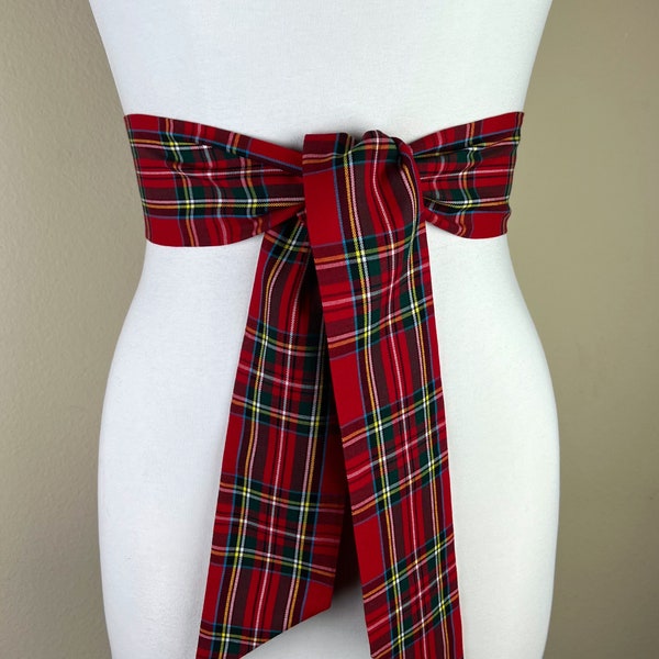 Wide Royal Stewart Tartan Sash Belt, Stewart Clan Tartan Plaid Sash, Red Plaid Sash, Red Tartan, Scottish Tartan Accessories, Satin Swank