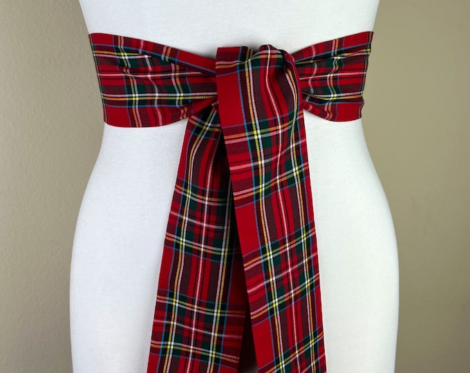 Wide Royal Stewart Tartan Sash Belt, Stewart Clan Tartan Plaid Sash, Red Plaid Sash, Red Tartan, Scottish Tartan Accessories, Satin Swank