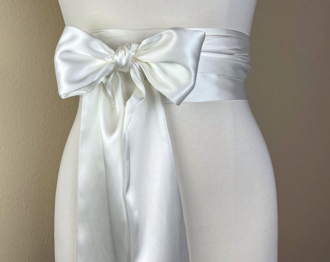 Off White Satin Sash, Light Ivory Satin Sash, Off White Sash Belt, Ivory Sash Belt, Off White Wedding Dress, Ivory Dress Sash, Satin Swank