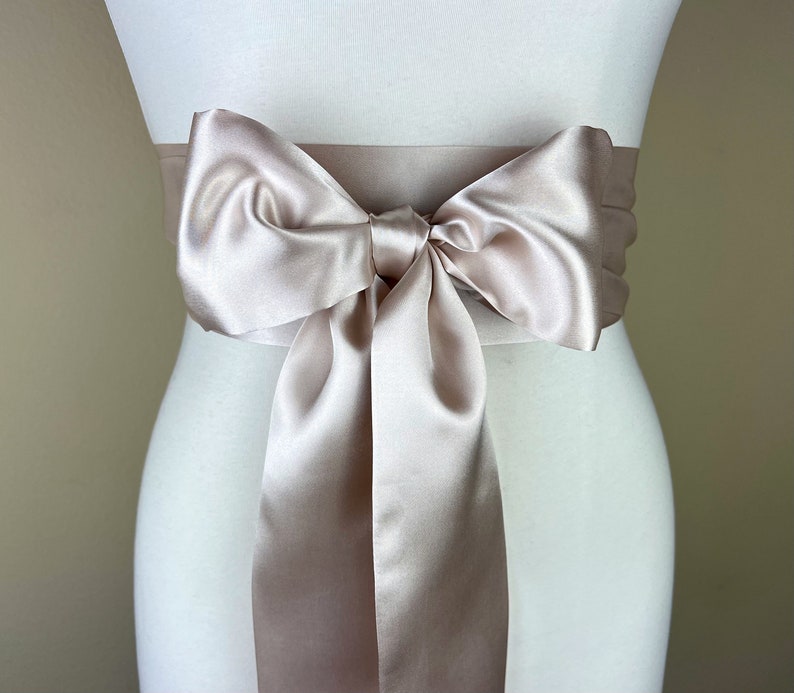 Champagne Satin Sash, Wide Champagne Sash Belt, Satin Obi Sash Belt, Bridal Sash, Bridesmaid Sash, Champagne Wedding Dress Sash, Satin Swank image 3