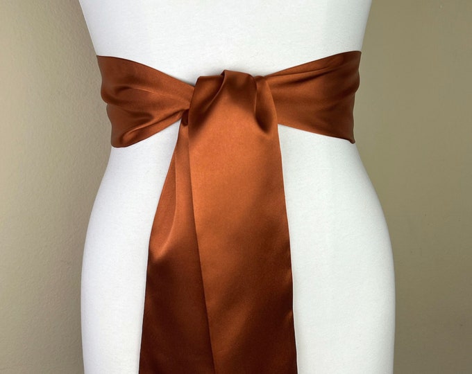 Wide Burnt Orange Sash Belt, Copper Satin Sash Belt, Burnt Orange Wedding Dress Sash, Rust Satin Sash, Burnt Orange Satin Sash, Satin Swank