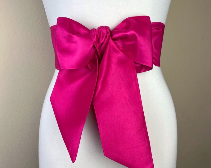Crisp Taffeta Sash in Shocking Pink, Taffeta Bow Belt, Hot Pink Taffeta Sash, Formal Dress Sash, Hot Pink Sash Belt Taffeta Belt Satin Swank
