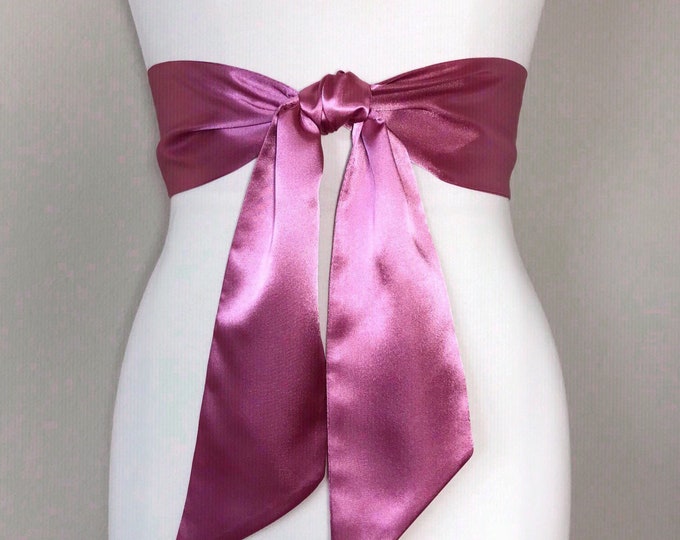 Mauve Rose Sash Belt, Pink Rose Satin Sash, Rose Pink Satin Sash Belt, Mauve Wedding Dress Sash, Rose Mauve Satin Sash, Satin Swank