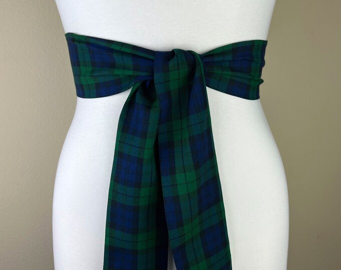 Wide Black Watch Tartan Sash, Black Watch Sash Belt, Blue & Black Plaid Sash, Black Watch Plaid Sash Belt, Tartan Accessories, Satin Swank