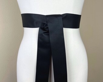 Narrow Black Matte Satin Sash, Black Sash Belt, Wedding Dress Sash, Matte Satin Dress Sash in Black, Narrow Black Sash, Satin Swank