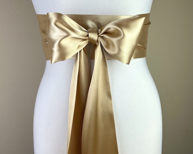 Pale Gold Sash, Gold Satin Sash, Light Gold Wedding Dress Sash Belt, Satin Sash, Gold Bridal Sash, Obi Sash Belt in Gold, Satin Swank