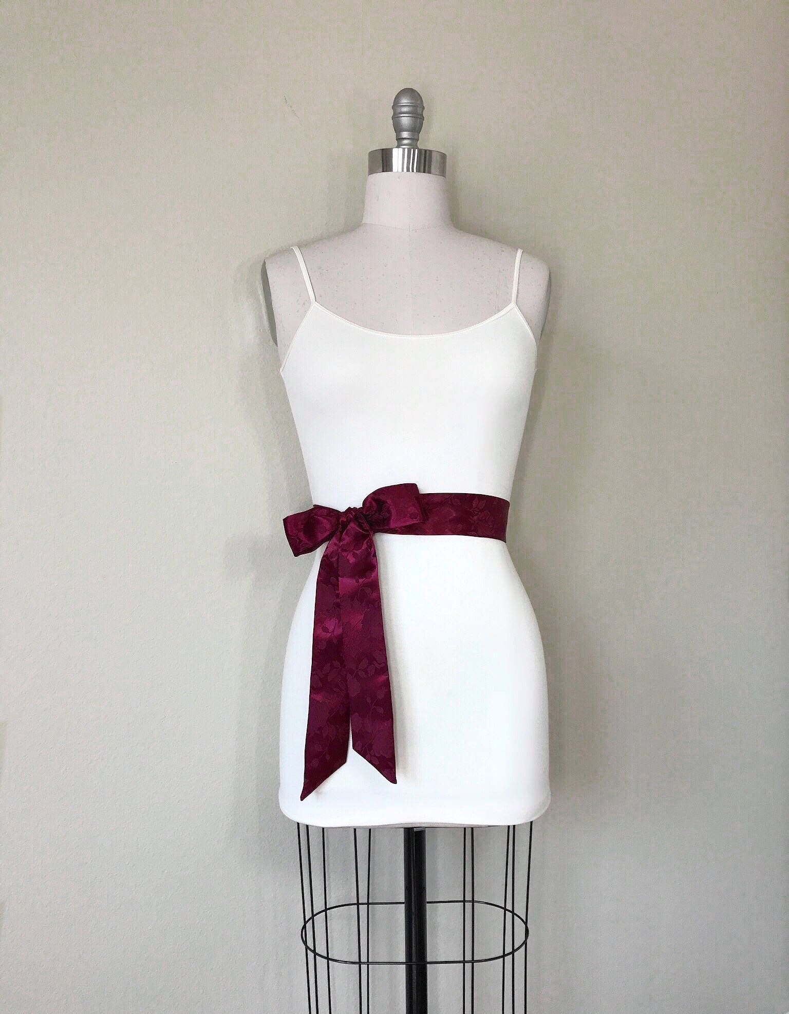 Wine Satin Sash in Rose Jacquard, Burgundy Rose Sash, Burgundy Sash