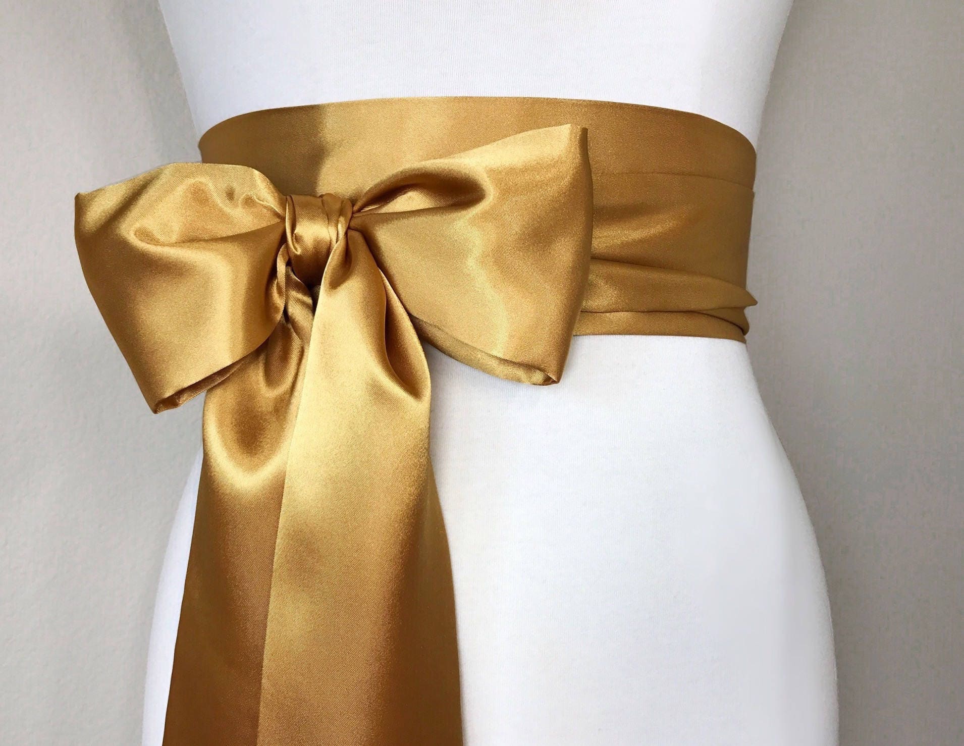 Antique Gold Sash, Old Gold Satin Sash, Deep Gold Sash Belt, Extra Long ...