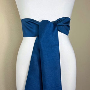 Wide Textured Deep Sea Blue Sash Belt, Dark Blue Dupioni Sash, Blue Dress Sash, Dupioni Fabric Belt, Blue Wedding & Bridesmaid, Satin Swank