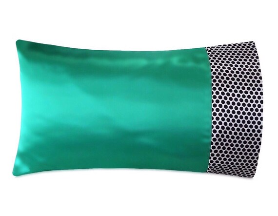 Kelly Green Satin Pillowcase With Black splash of color dots pillowcase
