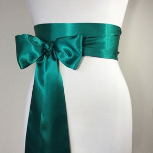 Emerald Green Sash, Emerald Satin Sash, Obi Belt, Emerald Green Satin Sash, Emerald Wedding Sash, Bridal Sash, Bridesmaid Sash, Satin Swank image 1