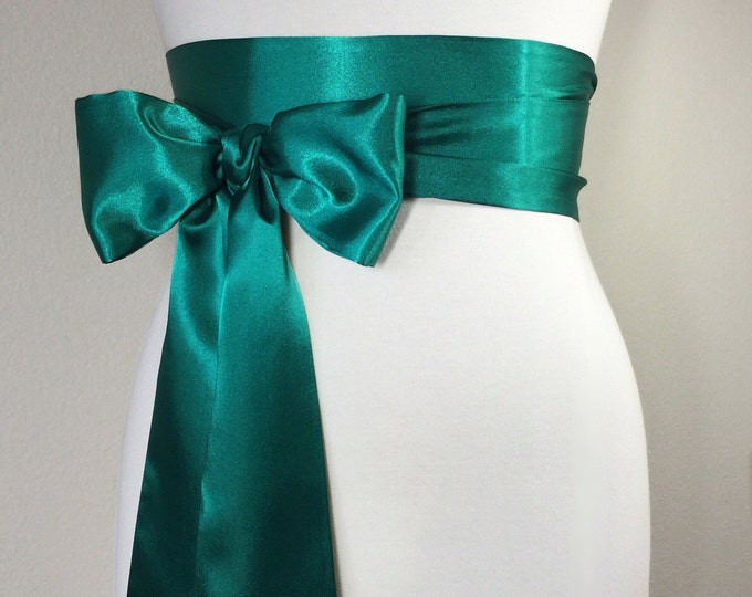 Emerald Green Sash, Emerald Satin Sash, Obi Belt, Emerald Green Satin Sash, Emerald Wedding Sash, Bridal Sash, Bridesmaid Sash, Satin Swank