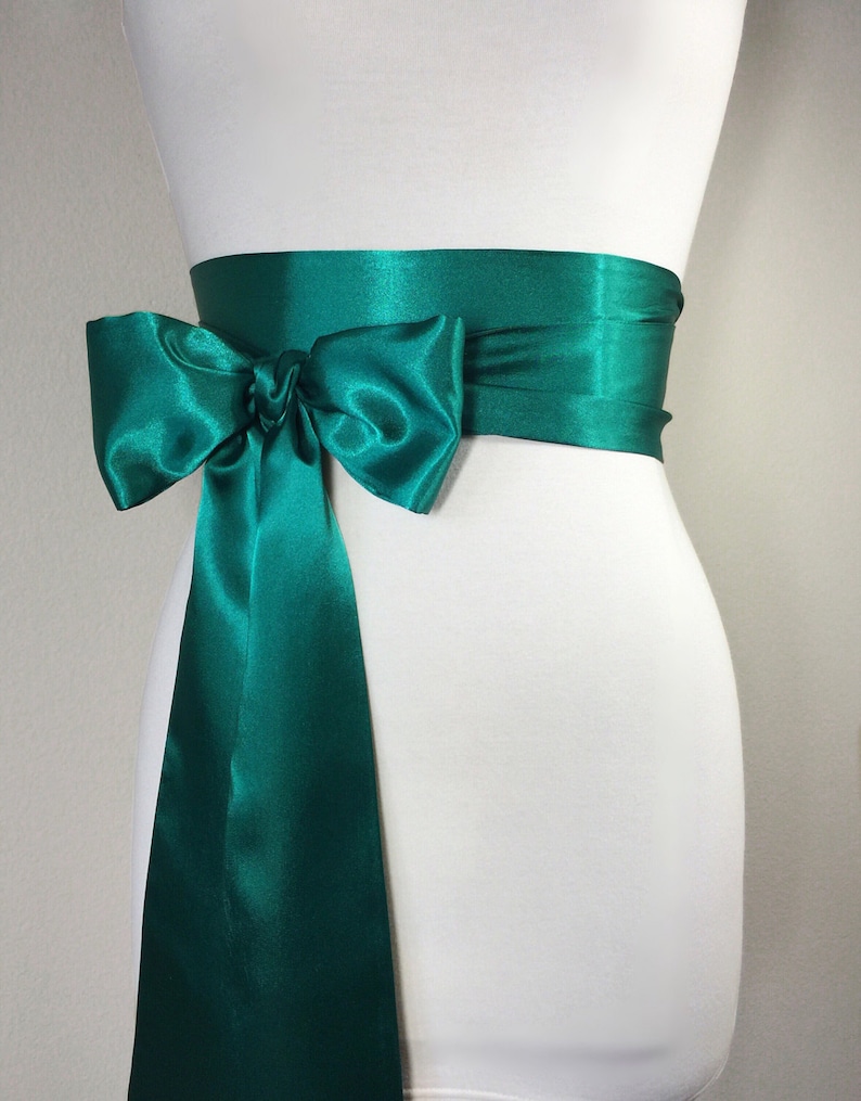 Emerald Green Sash, Emerald Satin Sash, Obi Belt, Emerald Green Satin Sash, Emerald Wedding Sash, Bridal Sash, Bridesmaid Sash, Satin Swank image 1