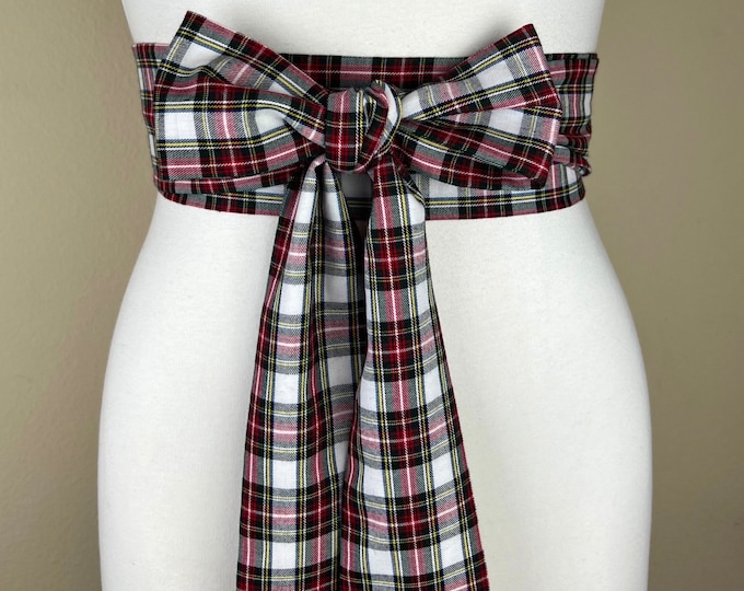 Stewart Dress Tartan Sash Belt, Stewart Tartan Sash, Christmas Plaid Sash Belt, Stewart Plaid Sash, Holiday Dress Accessories, Satin Swank