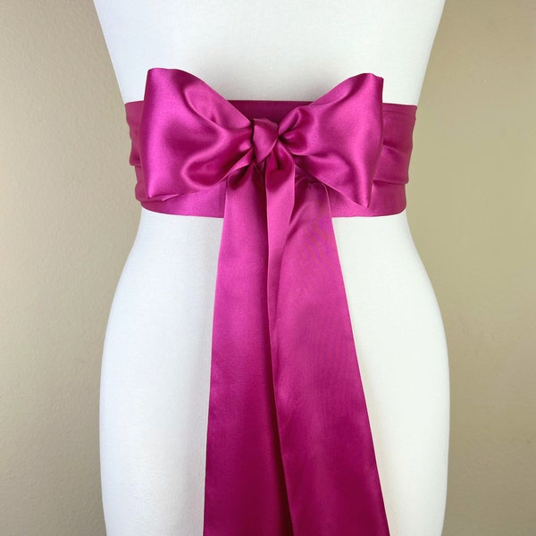 Hot Pink Satin Sash, Pink Sash Belt, Pink Bow Belt, Bright Pink Hot Pink Sash, Wedding Sash, Bridal Sash, Bridesmaid Dress Sash, Satin Swank