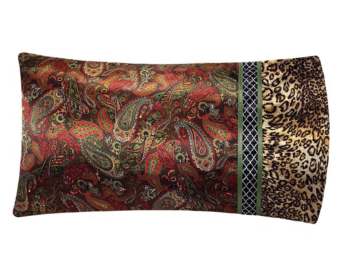 Brown Paisley Satin Pillowcase Paisley Pillow Case Leopard Print