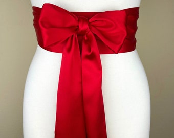 True Red Sash, Red Satin Sash, Holiday Sash, Christmas Sash Belt, Red Dress Sash Belt, Wrap Belt, Red Obi Belt, Christmas Wedding Sash