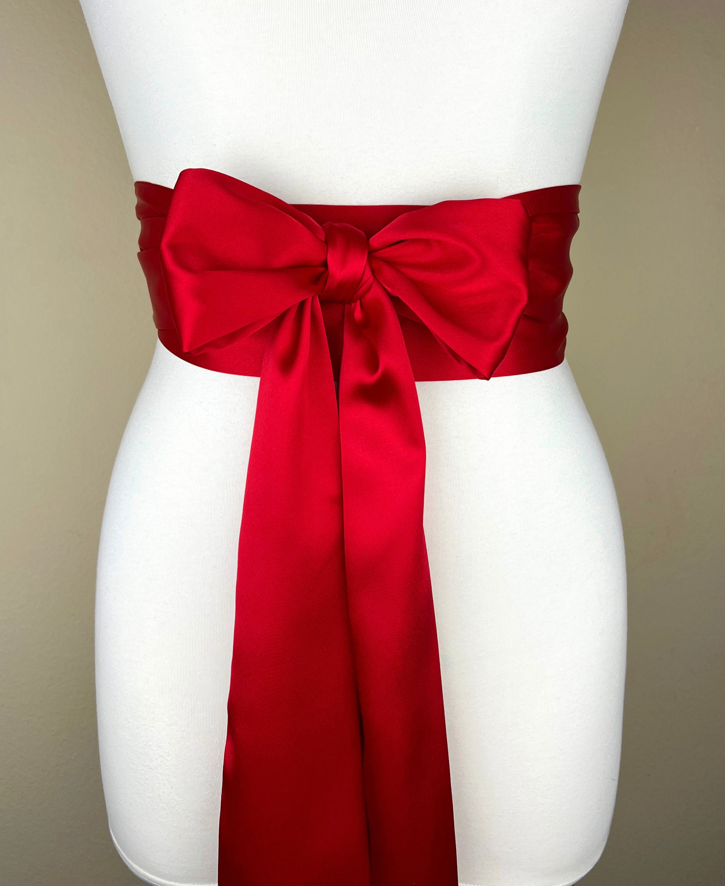 Narrow Red Sash, Red Satin Sash Bridesmaid Sash, Red Wedding Dress Sash,  Bridal Sash, Bright Red Satin Sash Belt, Red Dress Sash Satin Swank