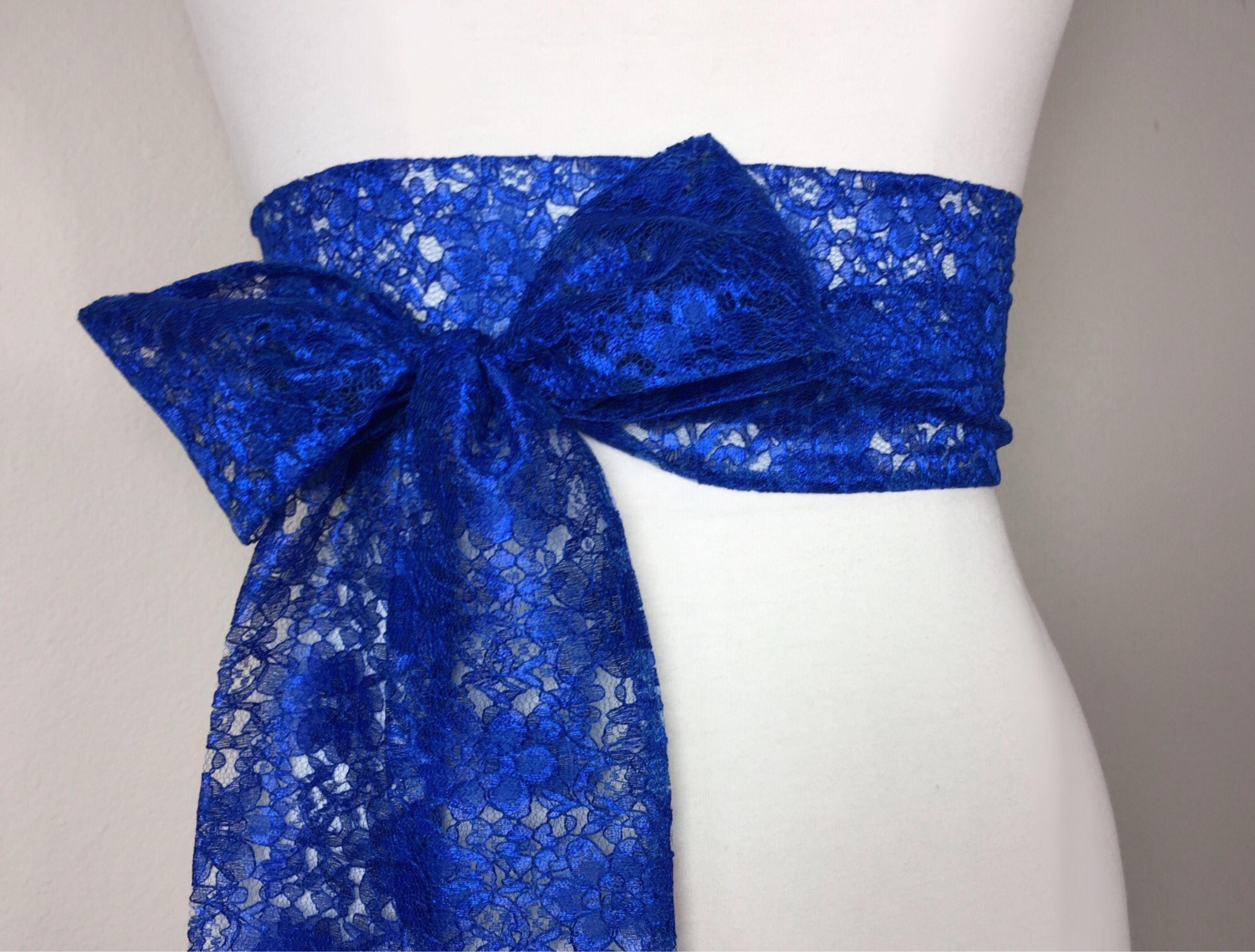 Royal Blue Lace Sash, Royal Lace Sash, Extra Long Wedding Dress Sash