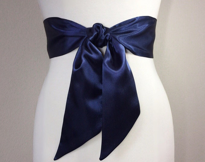 Navy Satin Sash, Navy Sash Belt, Wide Navy Wedding Dress Sash, Navy Bridal Sash, Navy Blue Satin Belt, Navy Bridesmaid Sash, Satin Swank