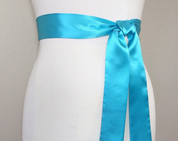 Aqua Satin Sash Belt, Aqua Blue Sash, Aqua Bridesmaid Sash, Aqua Wedding Dress Sash, Bridal Sash, Aqua Blue Wedding Gown Sash, Satin Swank