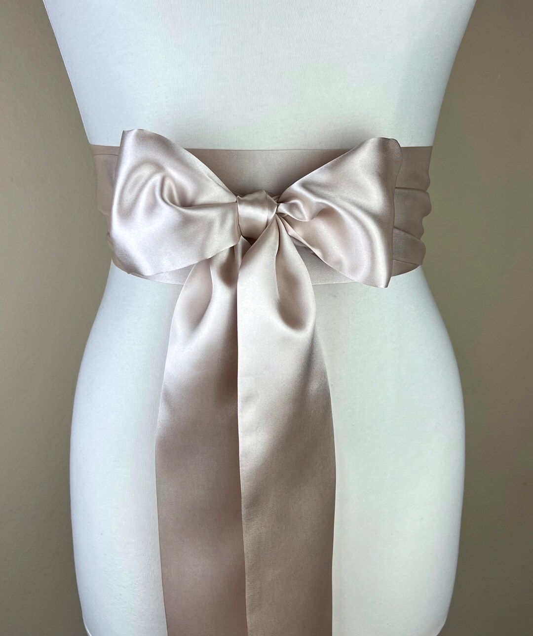 Champagne Satin Sash, Wide Champagne Sash Belt, Satin Obi Sash Belt