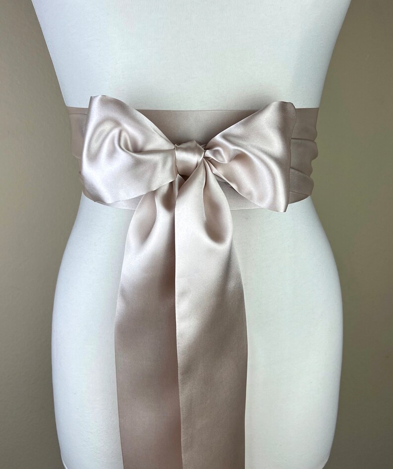 Champagne Satin Sash, Wide Champagne Sash Belt, Satin Obi Sash Belt, Bridal Sash, Bridesmaid Sash, Champagne Wedding Dress Sash, Satin Swank image 1