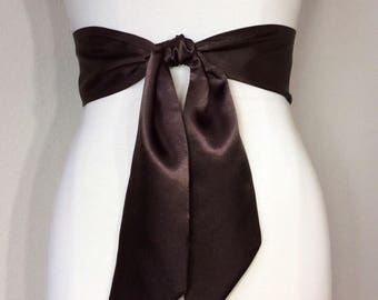 Dark Chocolate Brown Satin Sash, Dark Brown Sash Belt, Wide Brown Wedding Dress Sash, Brown Bridal Sash, Brown Bridesmaid Sash, Satin Swank