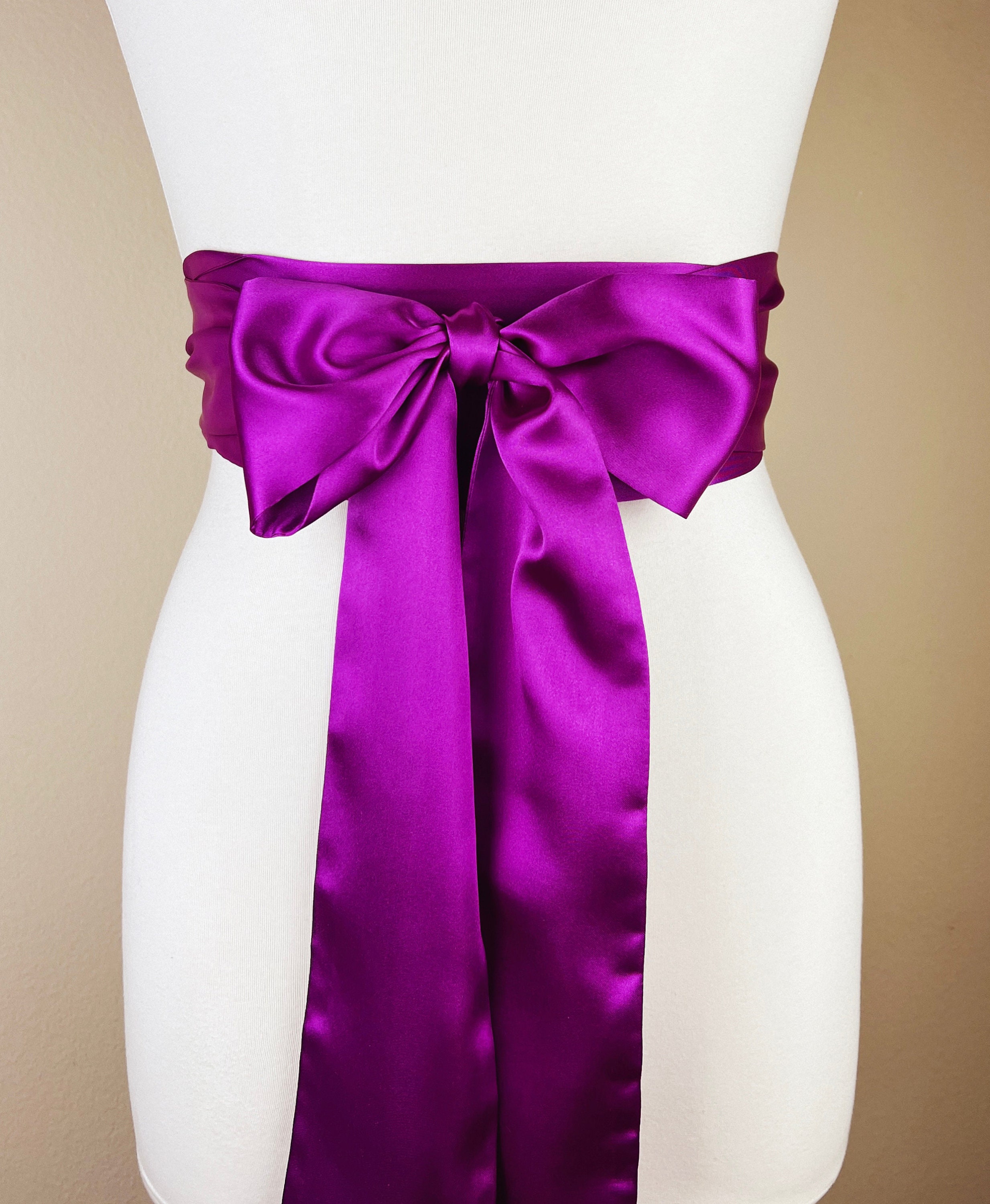 Bright Violet Sash, Violet Satin Sash, Long Sash Belt, Violet Purple Wedding Gown Sash, Violet
