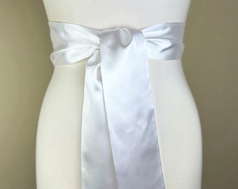 Pure White Satin Sash, White Sash Belt, White Wedding Dress Sash, White Sash Belt, White Satin Bridesmaid Sash, Flower Girl Sash Satin Swank