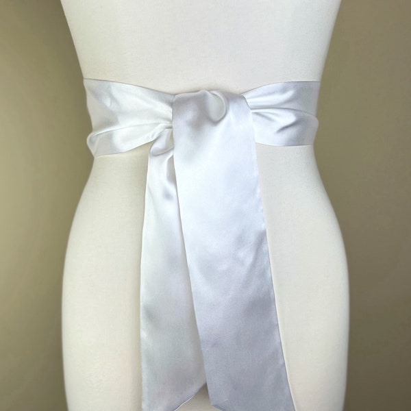 Pure White Satin Sash, White Sash Belt, White Wedding Dress Sash, White Sash Belt, White Satin Bridesmaid Sash, Flower Girl Sash Satin Swank