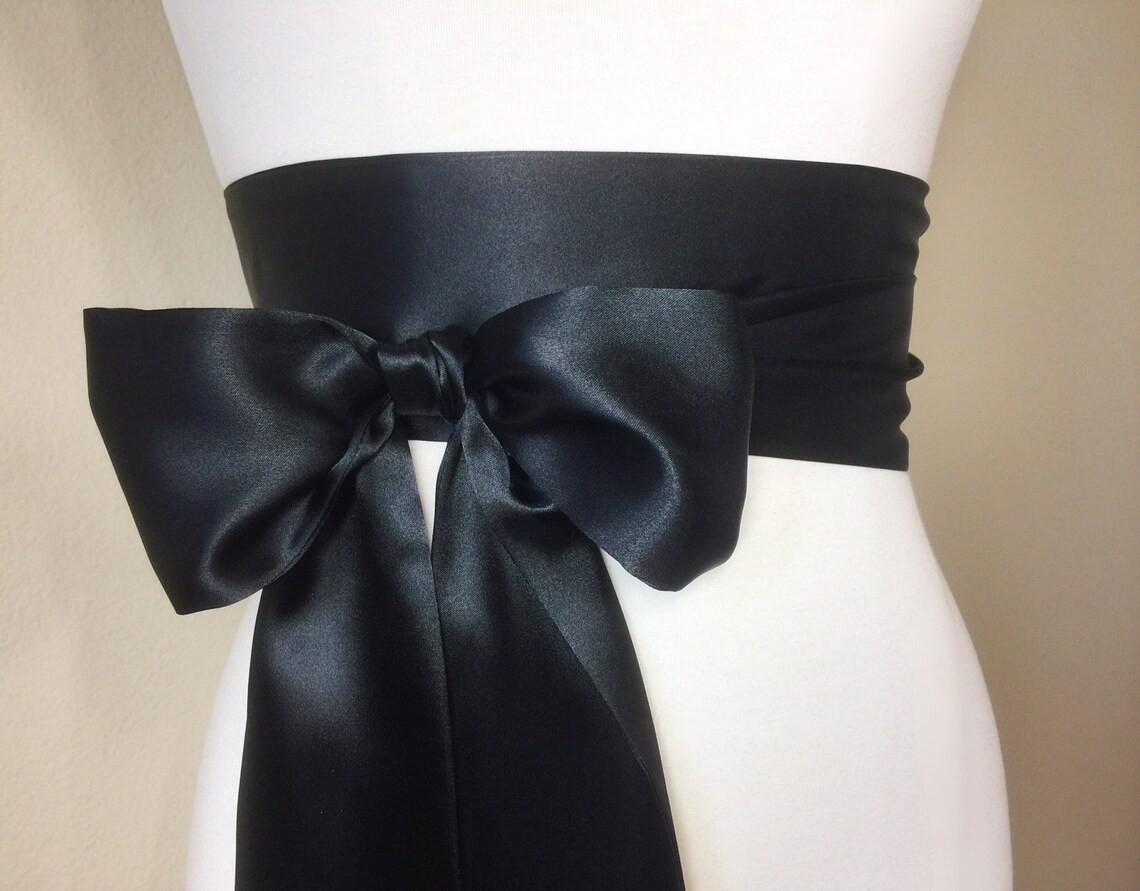 Solid Black Sash Black Satin Sash Reversible Double Waist Etsy