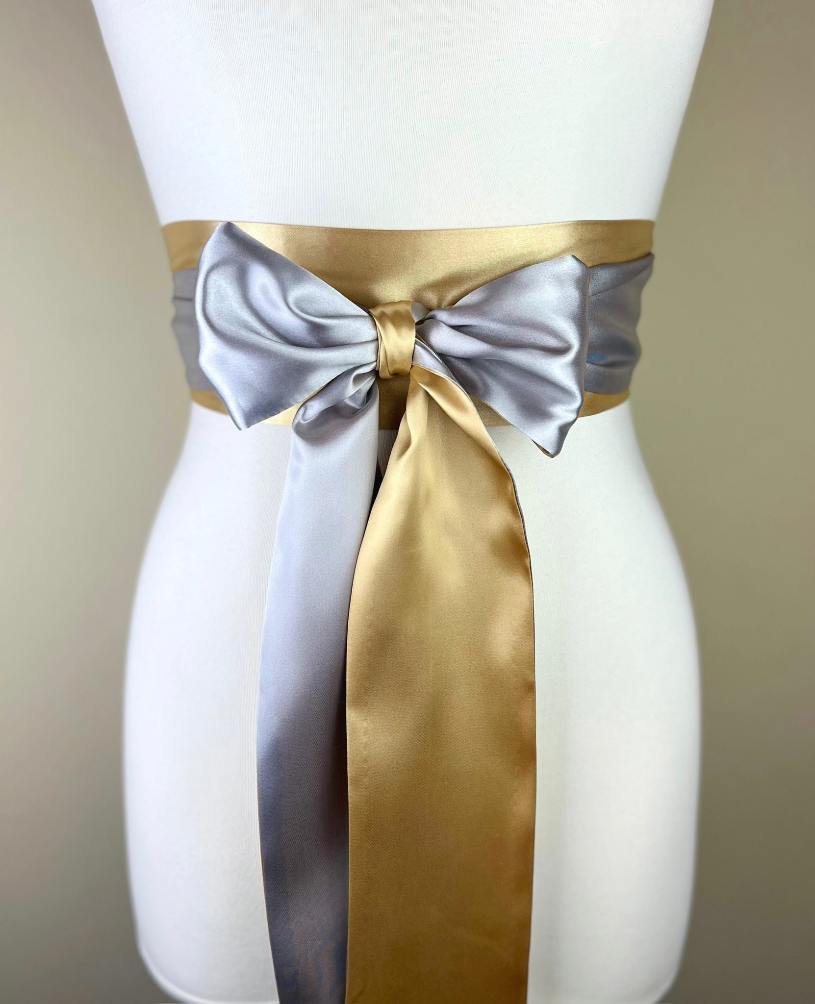 Gold Silver Sash Satin Sash Silver and Gold Sash Belt Silver