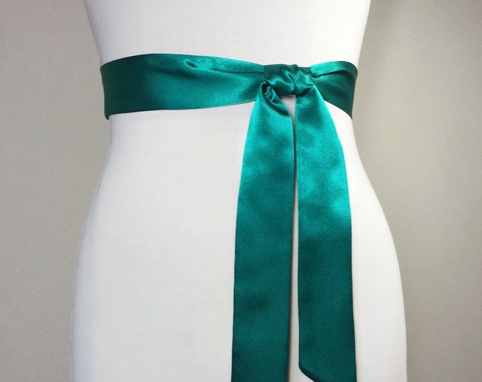 Narrow Emerald Green Sash, Emerald Green Satin Sash, Emerald Wedding Dress Sash, Emerald Green Bridal Sash, Wedding Gown Sash, Satin Swank