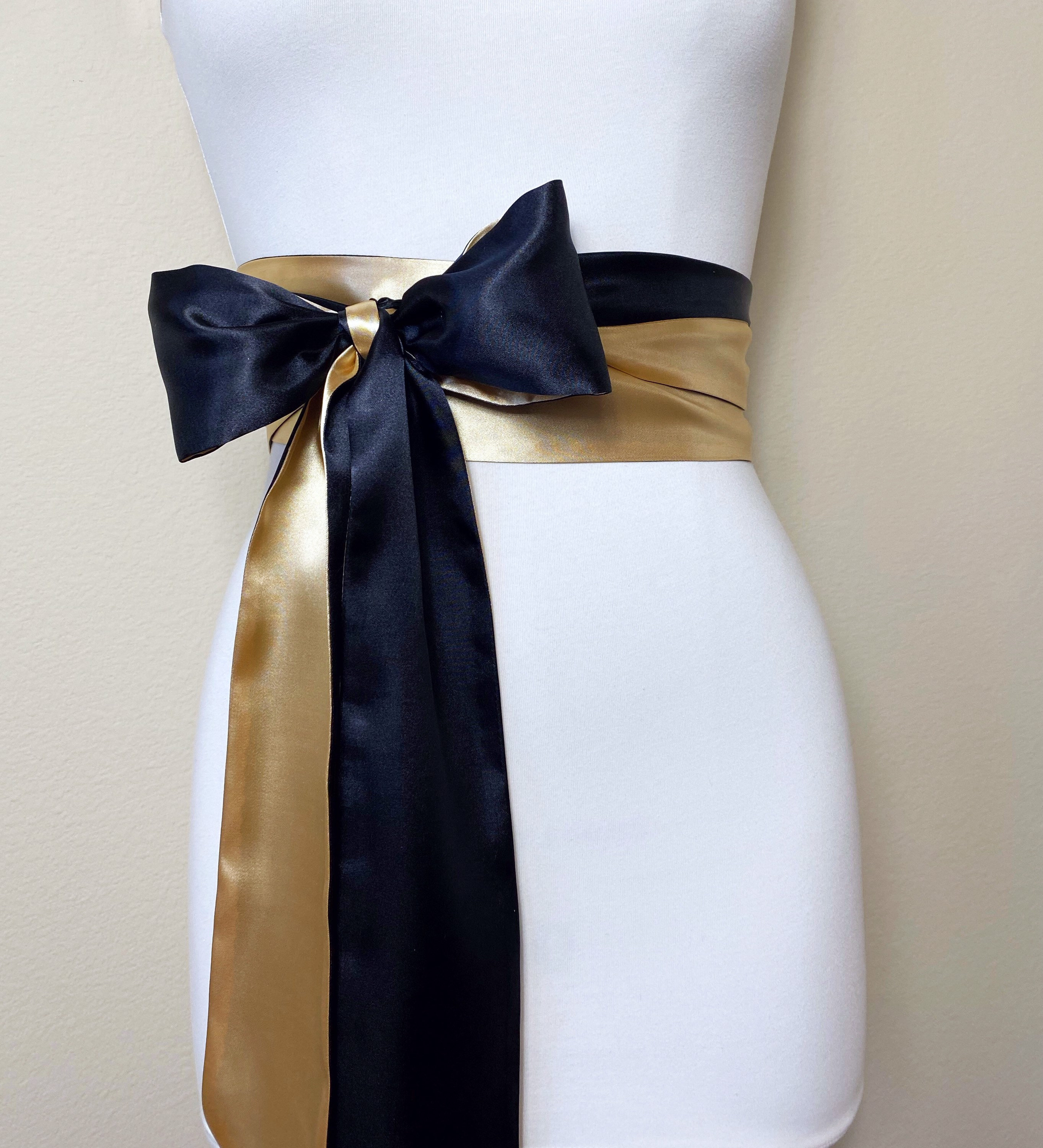 Black & Gold Sash Satin Sash Gold and Black Sash Belt Black Etsy