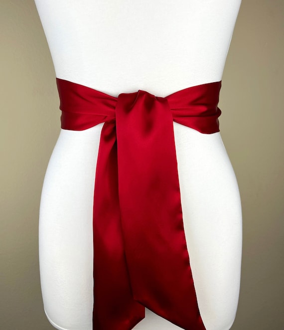 Crimson Red Sash Belt, Dark Red Satin Sash, Waist Wrap Belt, Wedding Bridal  Sash, Bridesmaid Sash, Scarf Belt, Satin Bow Belt, Satin Swank 