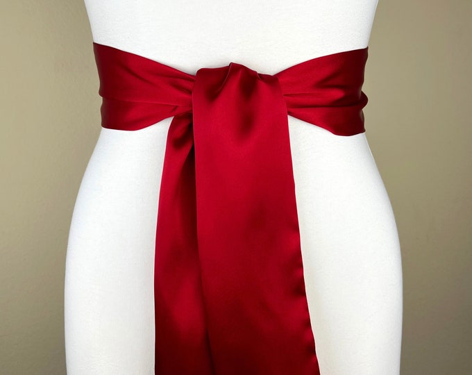 Crimson Red Sash Belt, Dark Red Satin Sash, Waist Wrap Belt, Wedding Bridal Sash, Bridesmaid Sash, Scarf Belt, Satin Bow Belt, Satin Swank