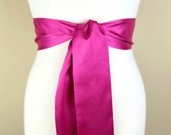 Wide Hot Pink Satin Sash, Hot Pink Sash Belt, Hot Pink Dress Sash, Dark Pink Sash Belt, Hot Pink Belt, Pink Wedding Accessories, Satin Swank
