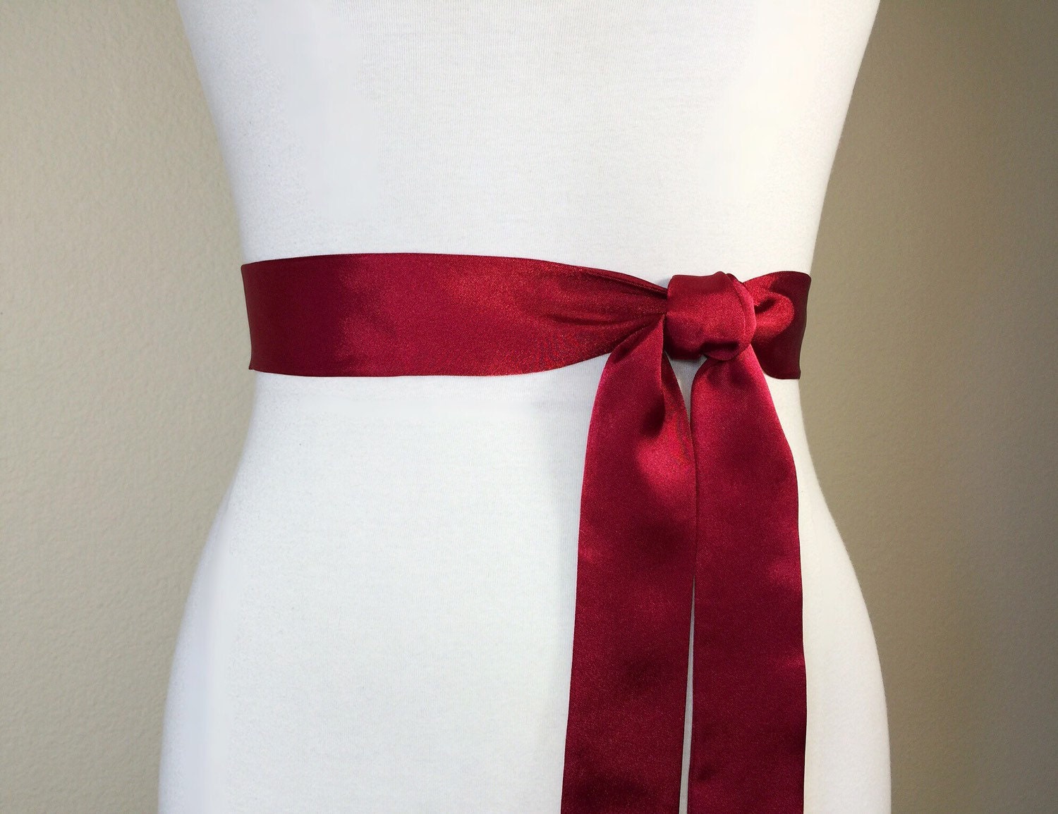 Cranberry Red Sash, Deep Red Satin Sash, Dress Sash Belt