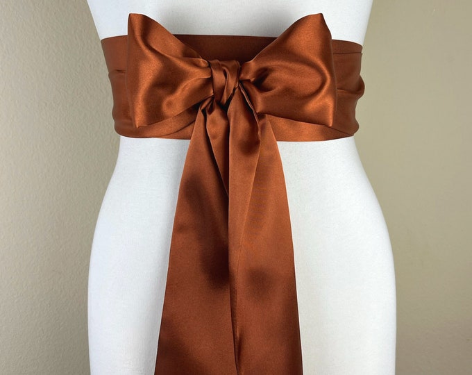 Burnt Orange Sash, Copper Sash Belt, Wedding Sash, Obi Belt, Rust Satin Sash, Rust Orange Wedding Sash, Bridesmaid Sash, Satin Swank