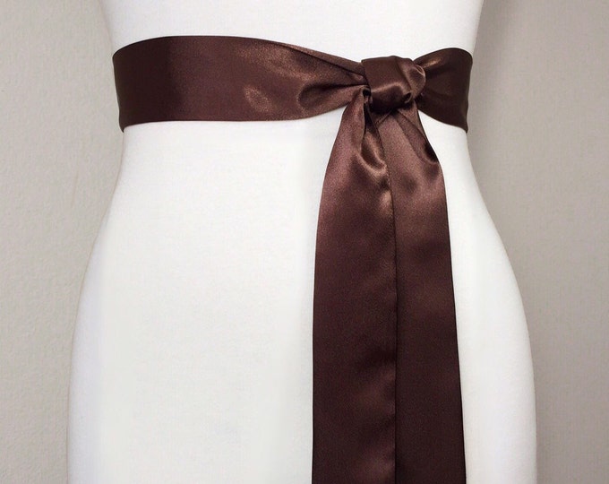 Chocolate Brown Sash, Chocolate Satin Sash Belt, Bridesmaid Sash, Brown Wedding Dress Sash, Bridal Sash, Brown Satin Sash, Satin Swank