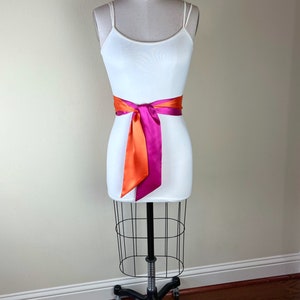 Color Block Pink & Orange Satin Sash, Wide Orange Pink Sash Belt, Pink Satin Sash, Color Block Dress Sash, Orange Satin Sash, Satin Swank image 7