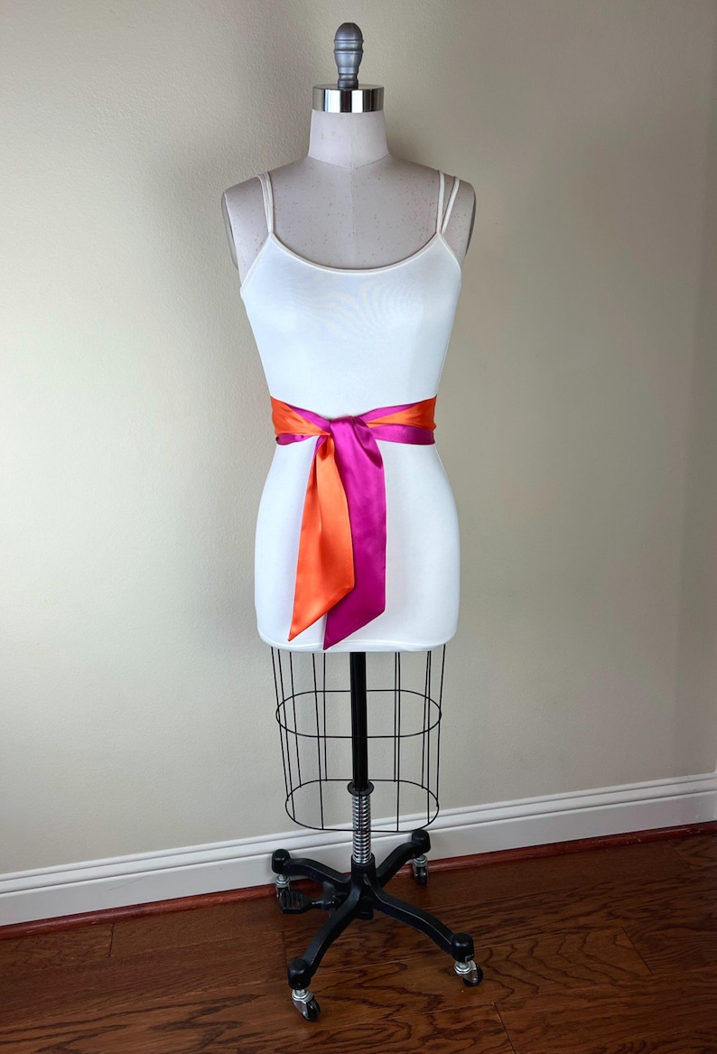 Color Block Pink & Orange Satin Sash, Wide Orange Pink Sash Belt, Pink Satin Sash, Color Block Dress Sash, Orange Satin Sash, Satin Swank image 7