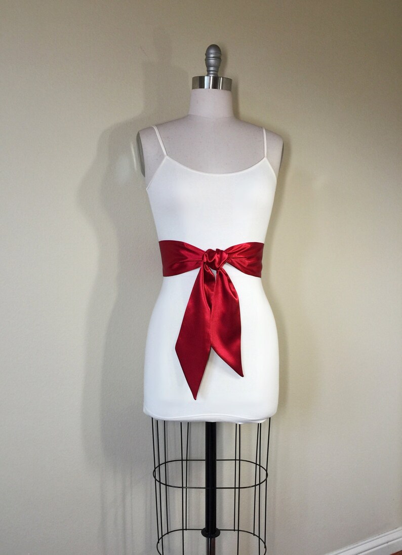 Crimson Red Sash Belt Dark Red Satin Sash Waist Wrap Belt Etsy